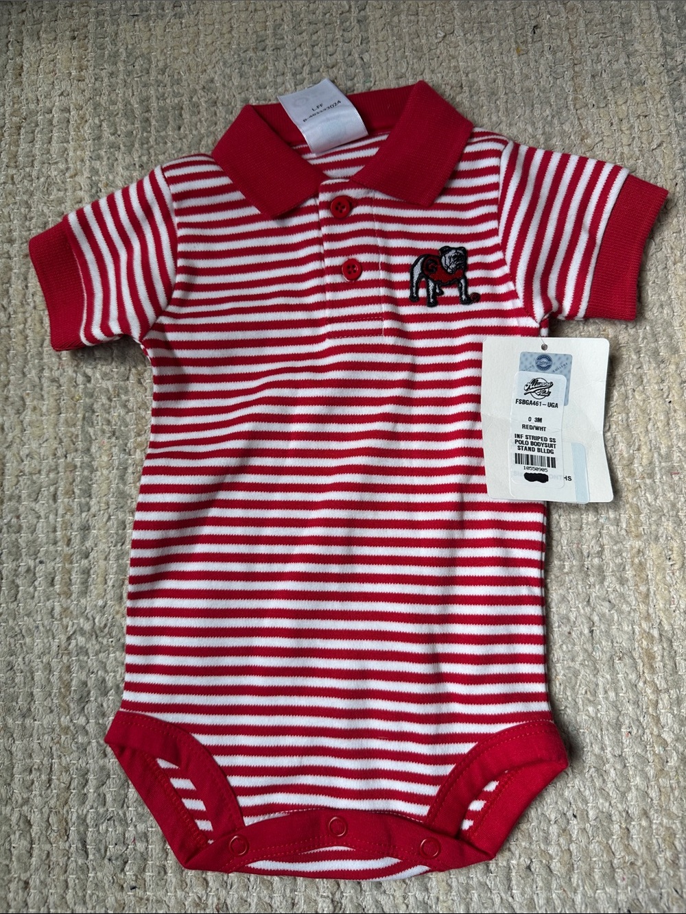 Striped Red & White Polo Baby UGA Onesie